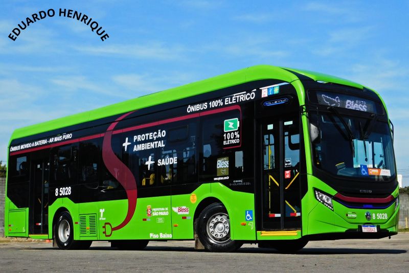 Ônibus verdes da linha urbana operada pela Auto Bless
